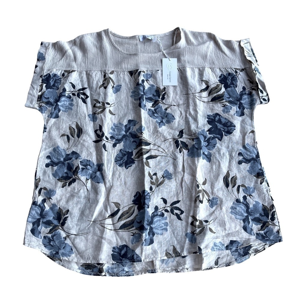 New Giorgia Giannini Linen Tan Floral Top US 3X